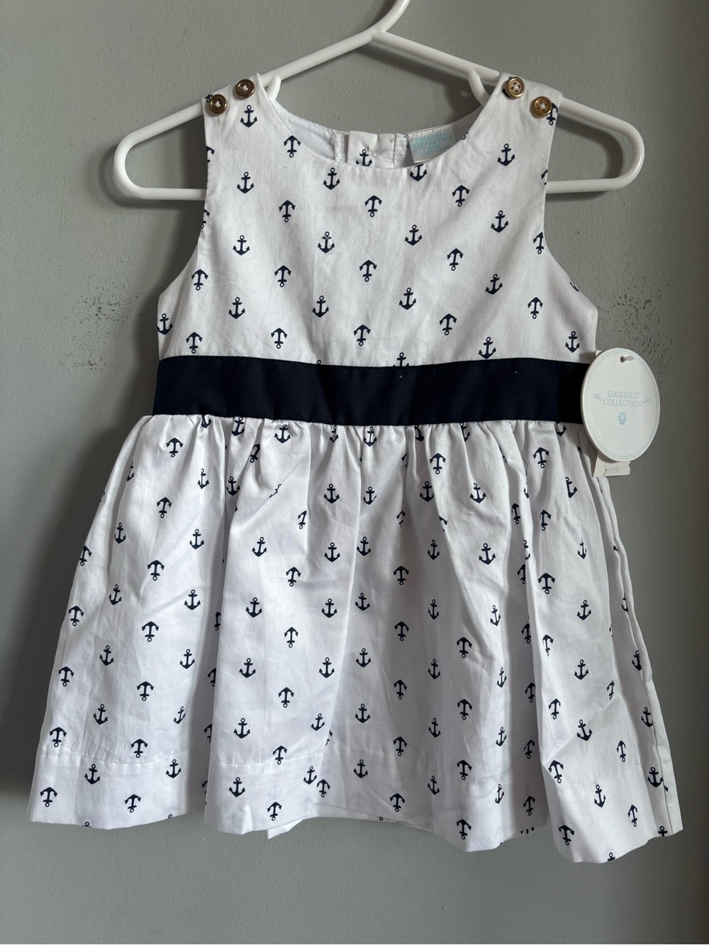NWT Edgehill Collection Baby Girls Sleeveless Nautical Anchor 100% Cotton Dress